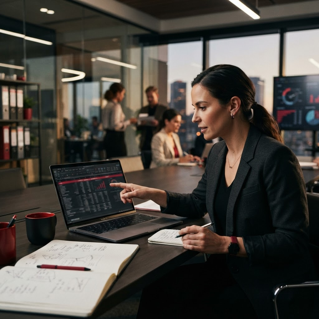 Planner reviewing a corporate event cost breakdown