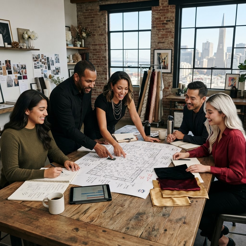 Creative team reviewing a branded event production plan
