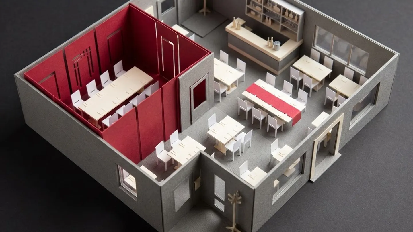Illustration comparing an enclosed private dining room with a whole-restaurant event layout