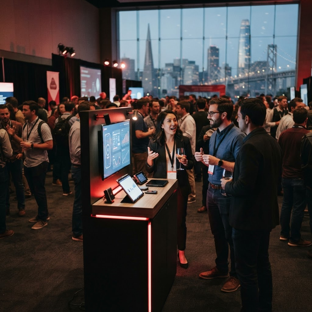 Founders networking at a San Francisco startup conference