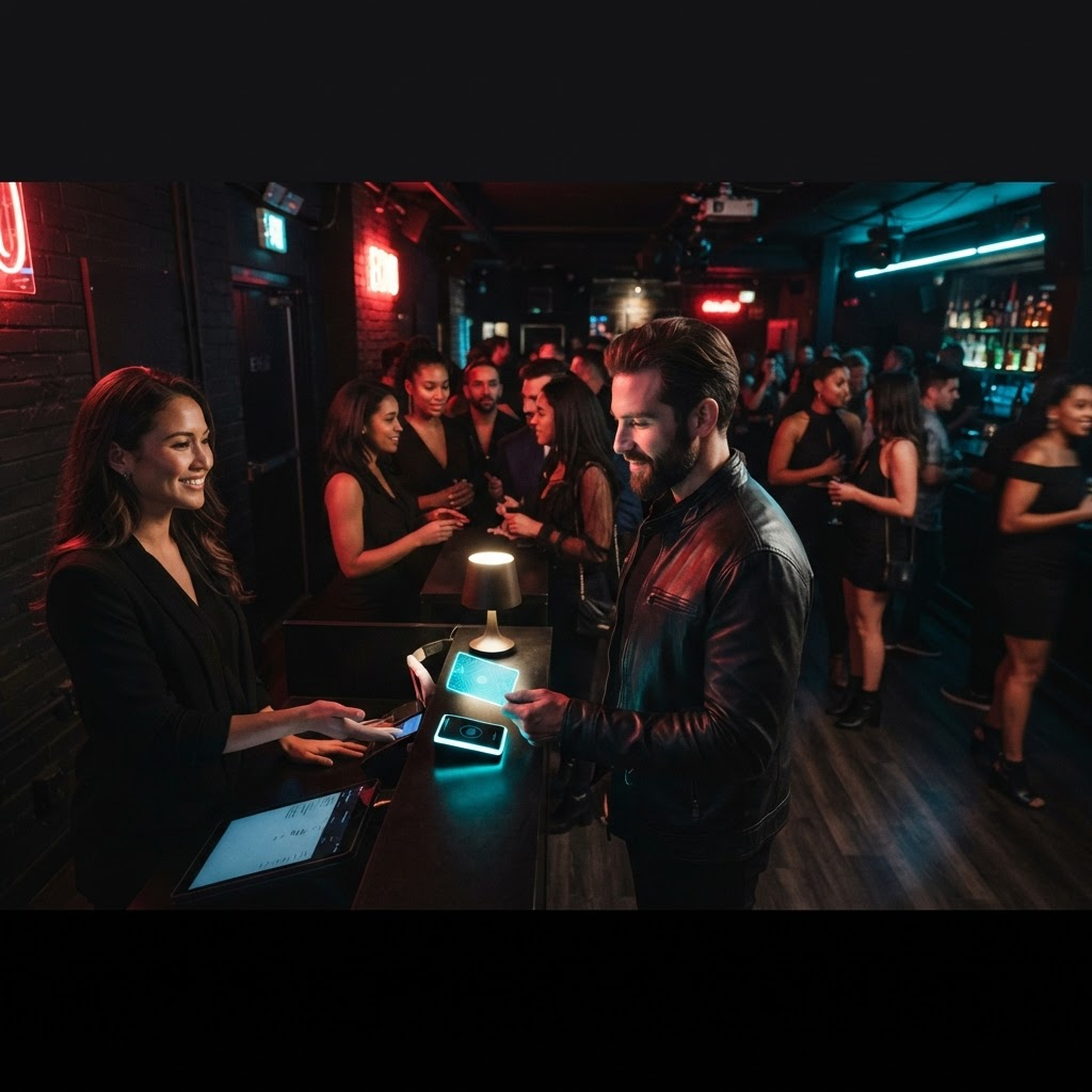 Guests checking in at a venue through a verified local event membership